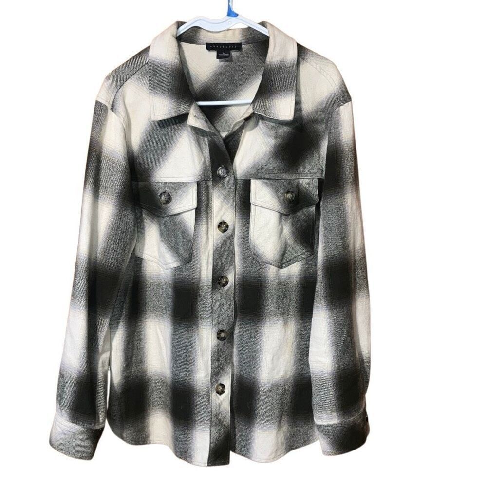 Sanctuary plaid black & cream thick flannel shacket Large oversized #760